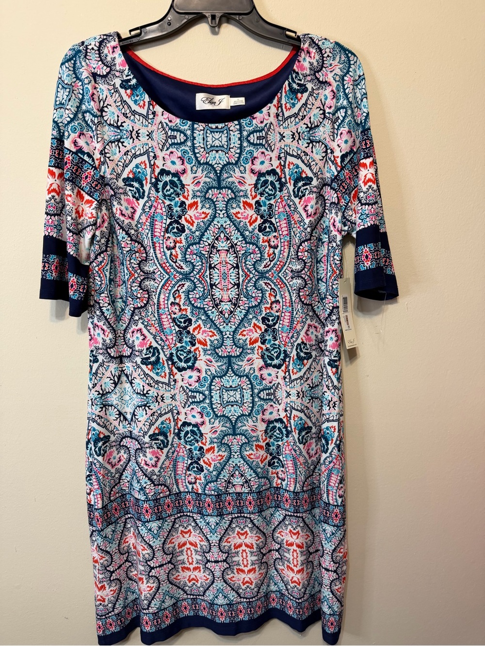 Eliza J Navy, Pink & Teal Printed Shift Dress
